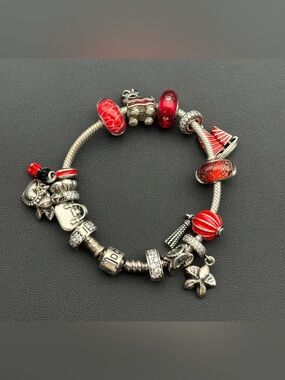 Jewelry Pandora 925 sterling silver gold tone 6.75” charm bracelet with 14 charm